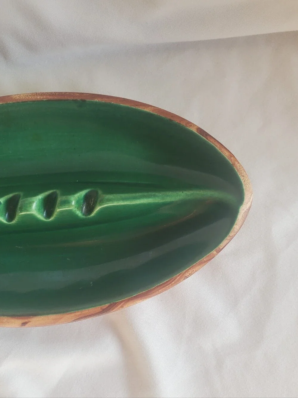 Yellowstone Park Vtg Green/Woodgrain  Ceramic Ashtray Trinket Bowl MCM Retro